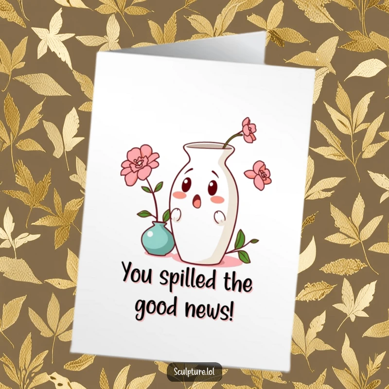 Funny Free Printable Congratulations Card: A ceramic vase looking utterly surprised and about to tip over.