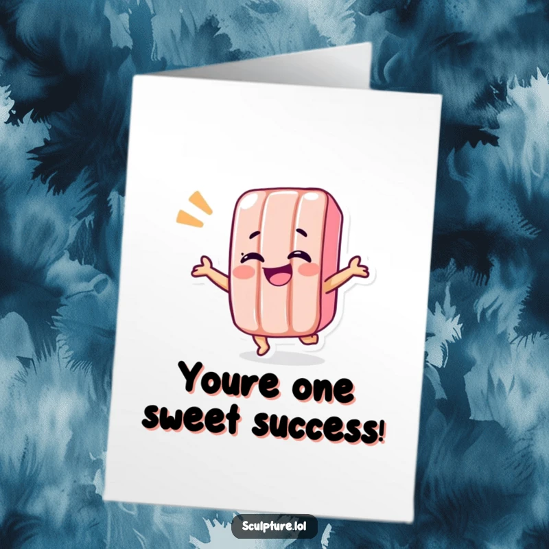 Funny Free Printable Candy Bar Congrats Card: A giggling candy bar character doing a joyful shimmy to celebrate success.