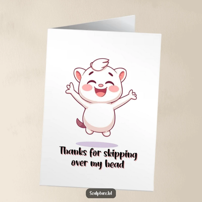 Funny Free Printable Thank You Card: A plaster cast character in a fit of giggles, jumping sideways to say thank you.