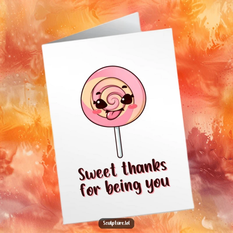 Funny Free Printable Thank You Card: A mischievous lollipop character comically sticks out its tongue as a thank you.