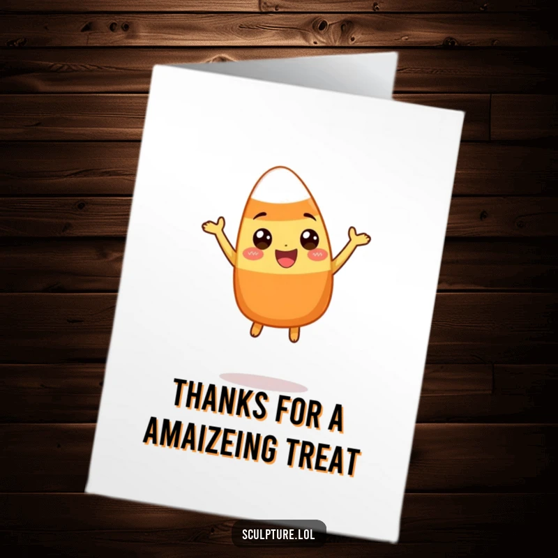 Funny Free Printable Thank You Card: A candy corn character performs a cheerful, silly leap of thanks.