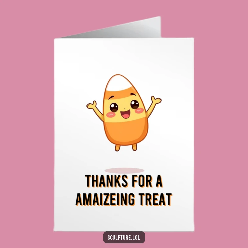 Free Printable Thank You Card: Candy Corn Leap Funny Downloadable Gift for Gratitude