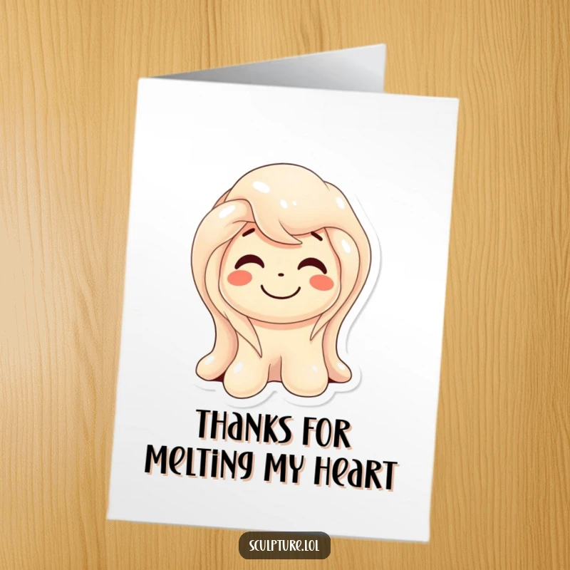 Funny Free Printable Melting Wax Thank You Card: Wax figure smiling with amusement, offering thanks.