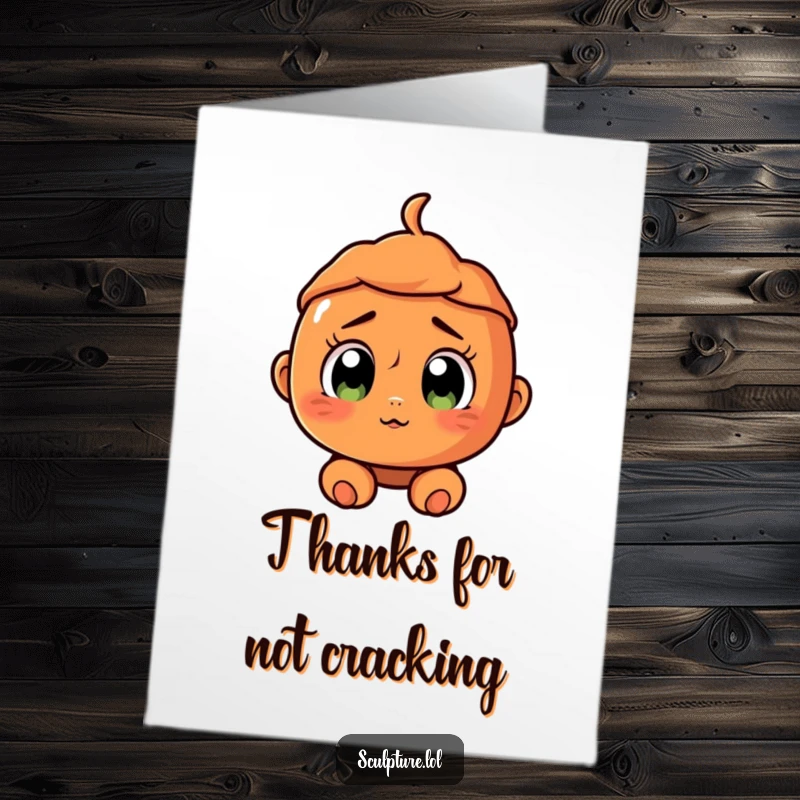 Funny Free Printable Thank You Card: A terracotta character expressing surprise with wide eyes and a cracked, hesitant smile.