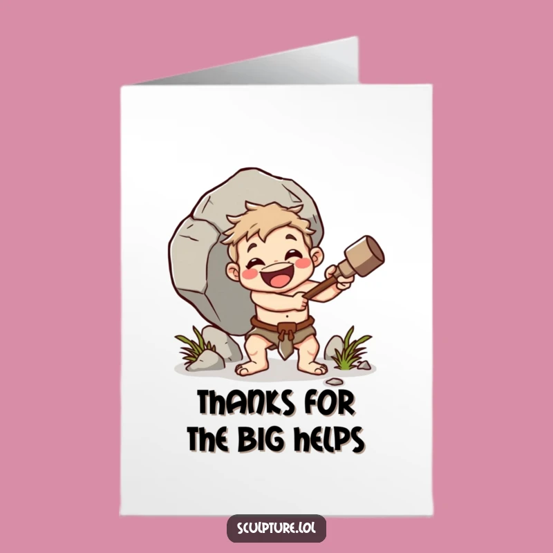 Free Printable Thank You Card: Cheerful Caveman Boulder Bonker Funny Downloadable Gift