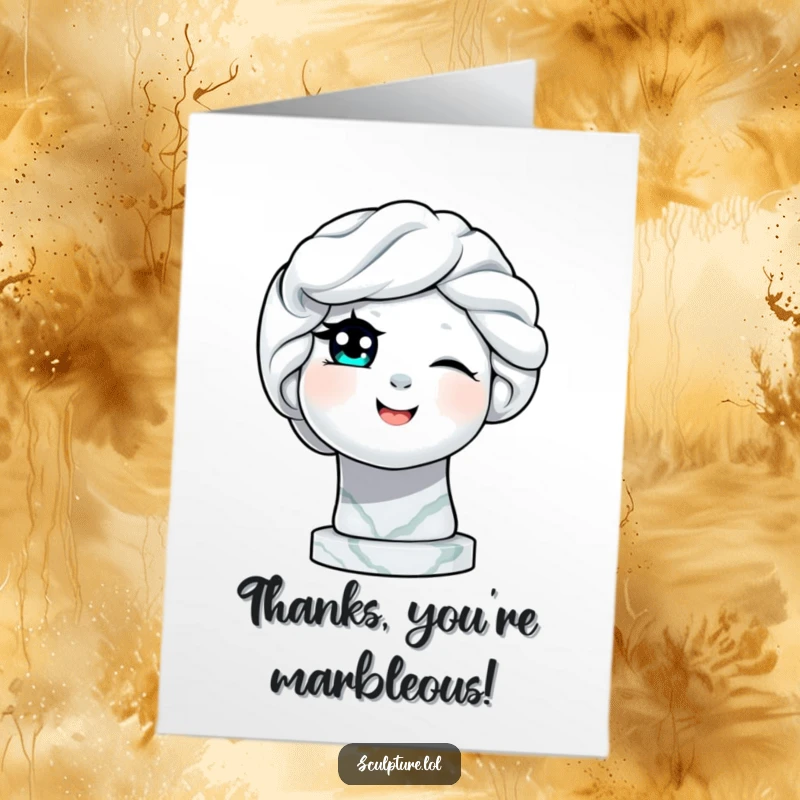 Funny Free Printable Thank You Card: A marble statue striking a pose and playfully winking.