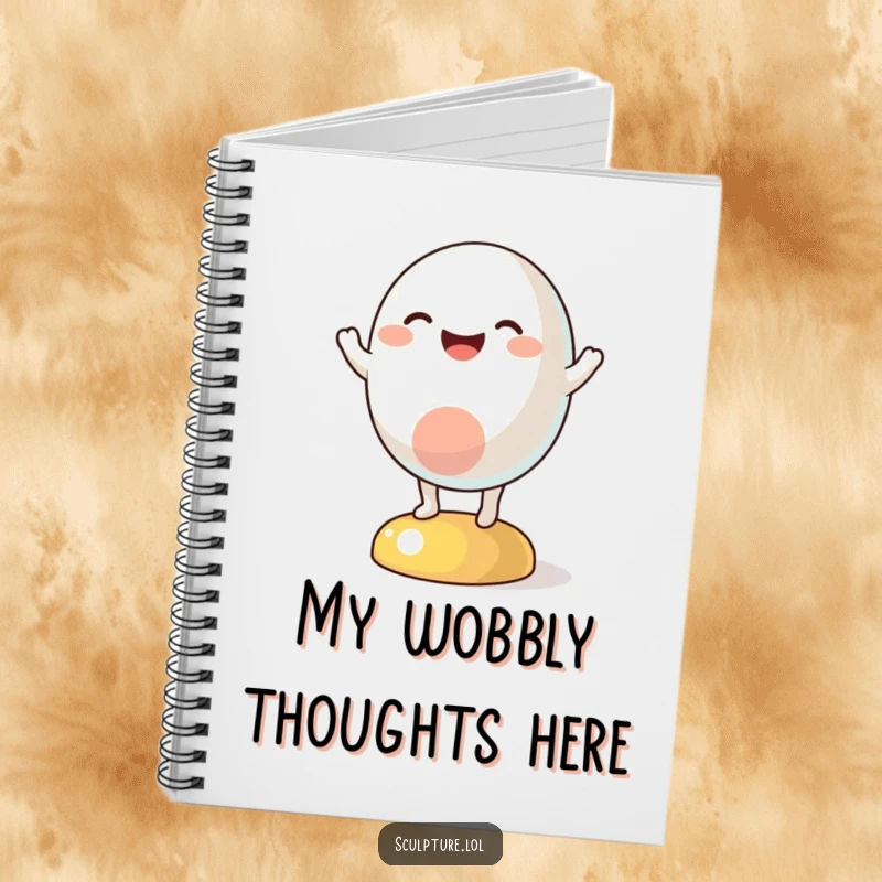 Funny notebook cover with a cheerful abstract form character joyfully wobbling, inspiring creative and happy thoughts.