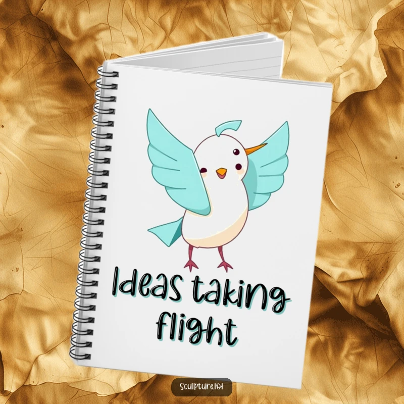 Funny playful origami bird unfolding with joy notebook, perfect for journaling and note-taking with cheerful artistic humor.