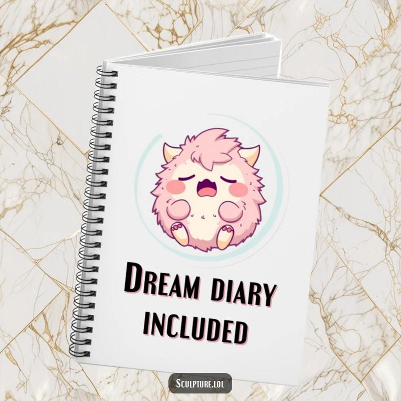 Funny sleepy fluffy monster yawning in a bubble, ready for notes. A humorous notebook for daydreamers.