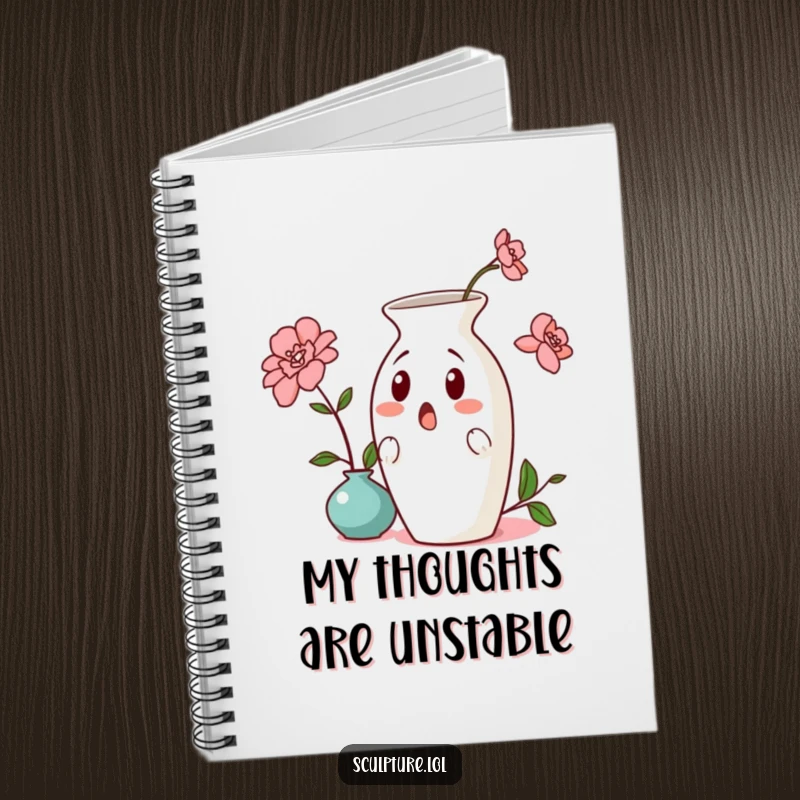 Funny surprised ceramic vase notebook, featuring a comical leaning vase illustration, perfect for journaling with artistic humor.