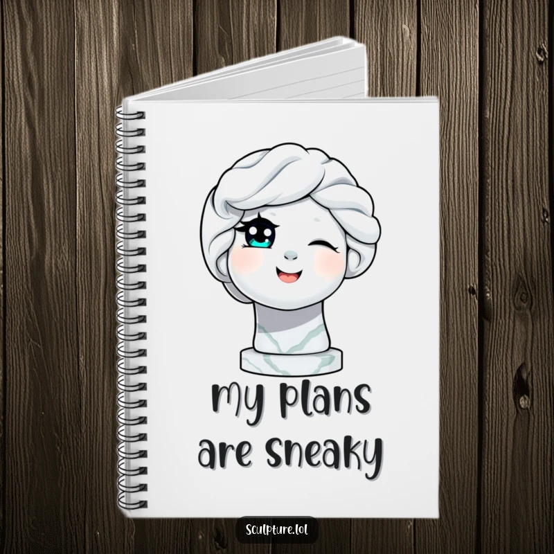 Funny delighted marble statue winking an eye notebook, perfect for journaling and note-taking with artistic humor.