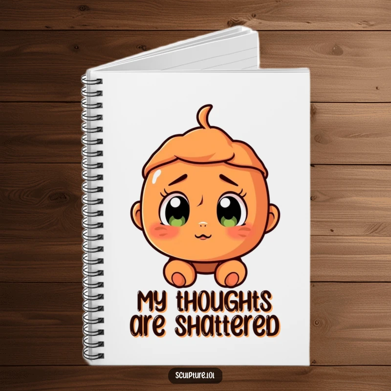 Funny surprised terracotta character notebook with a cracked smile and wide eyes, perfect for humorous note-taking.