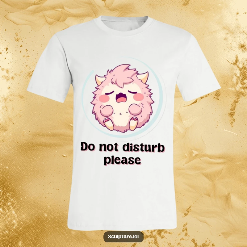 Funny sleepy fluffy monster yawning cozily inside a bubble, looking extremely relaxed. A humorous t-shirt for comfort lovers.