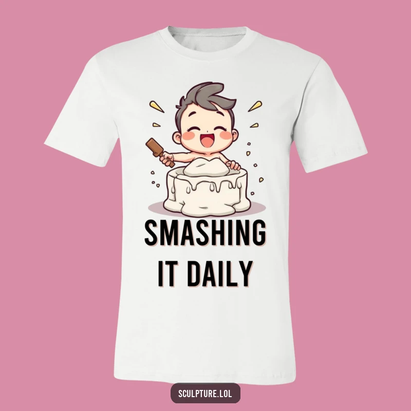 Funny Breaking Free T-Shirt - Joyful Character Smashing Mold