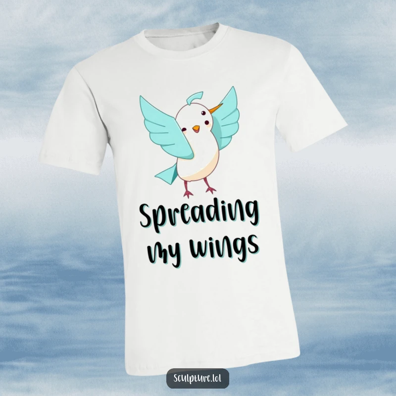 Funny playful origami bird unfolding with joy on a t-shirt, a vibrant and cheerful graphic tee for a funny gift.
