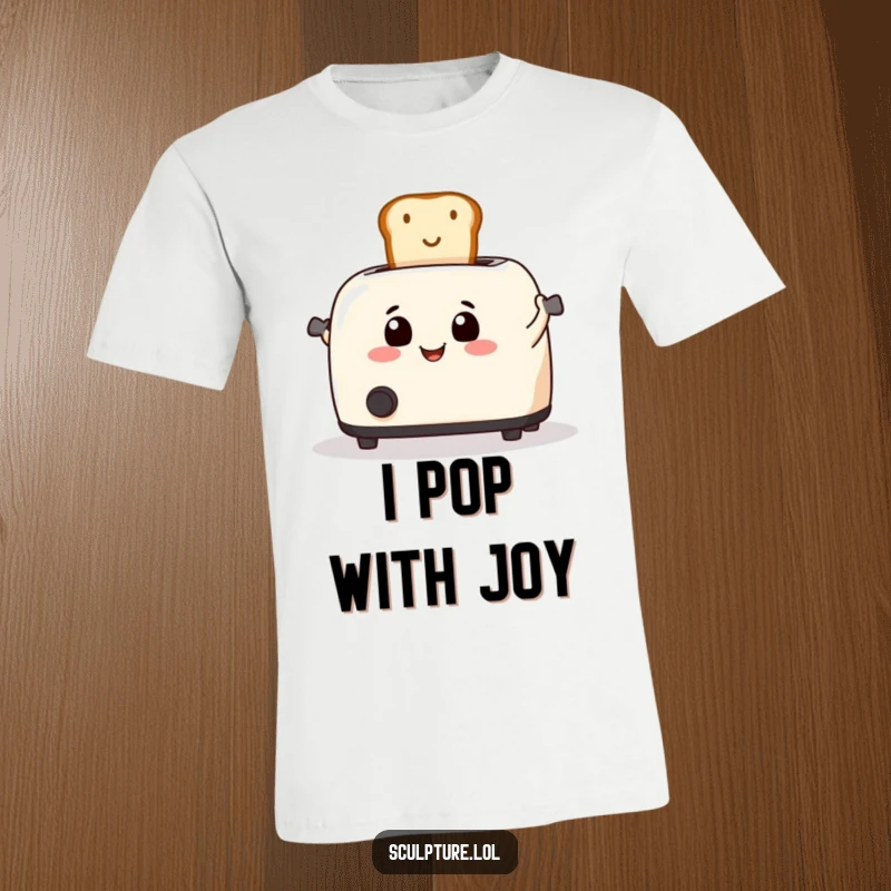 Funny toaster enthusiastically launching toast high into the air on a t-shirt.