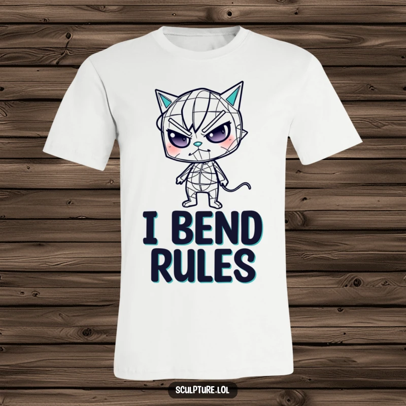 Funny wireframe t-shirt featuring a mischievous character contorting in an odd, abstract style, ideal for art enthusiasts.