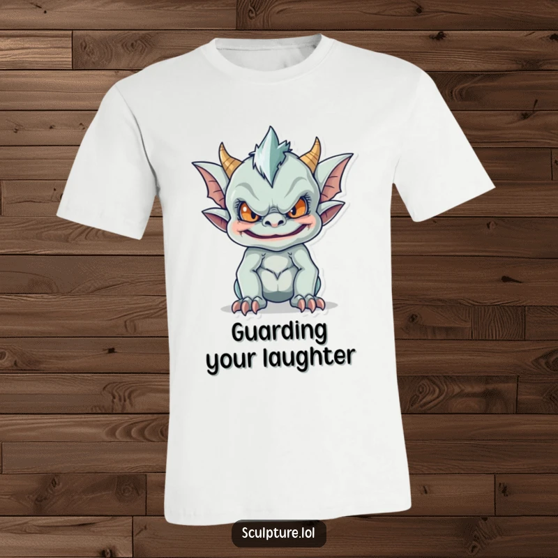 Funny t-shirt showcasing a mischievous gargoyle making a funny face, perfect for expressing playful attitude and gothic humor.