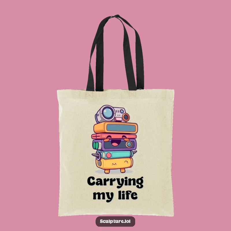 Funny Giggling Stacked Object Character Tote - Chic Comical Carryall