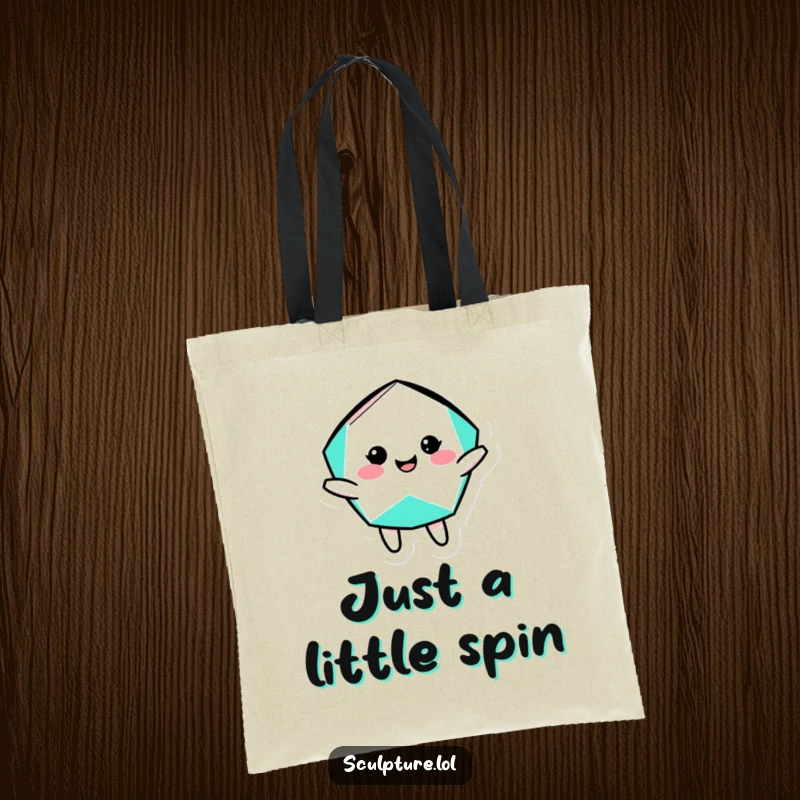 Funny geometric shape tote bag showcasing a cheerful character in a silly rotational pose, perfect for carrying essentials with whimsy.