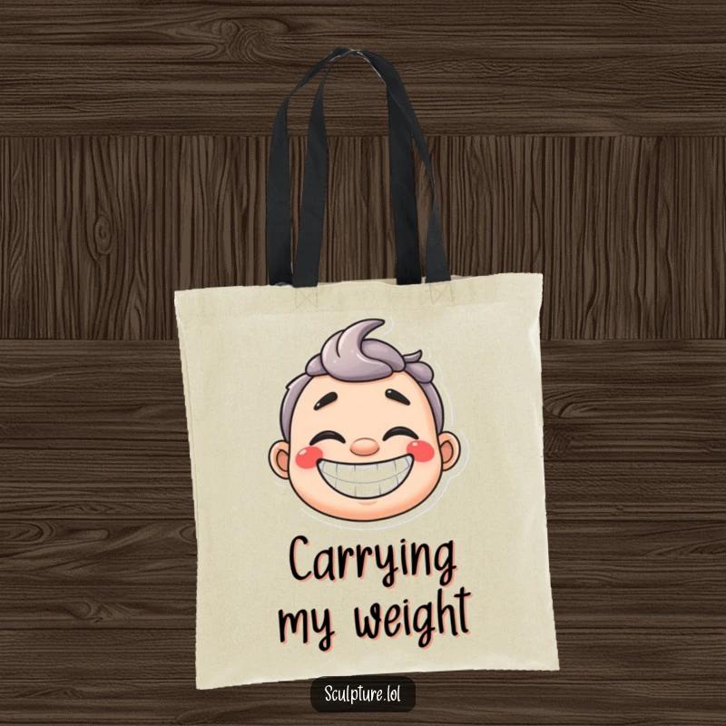 Funny happy plaster cast tote bag with a wide grin, practical for carrying items with a cheerful recovery message.
